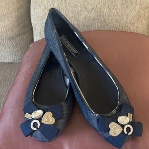 Coach Poppy Denim bling jeweled charm flats size 9